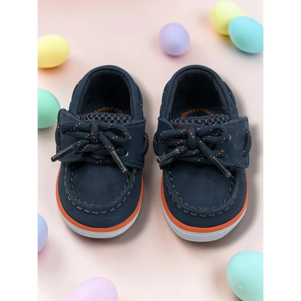 Sperry Top-Sider Toddler Navy Orange Mesh Boat Shoes Loafers Memory Foam